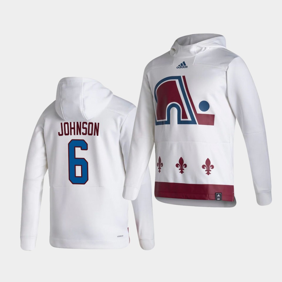 Men Colorado Avalanche #6 Johnson White NHL 2021 Adidas Pullover Hoodie Jersey->colorado avalanche->NHL Jersey